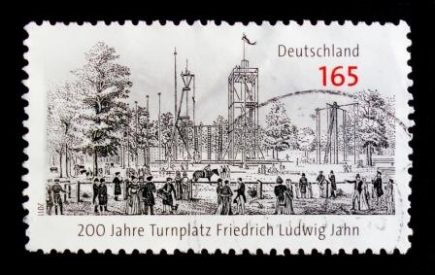 Postage stamp showing a Turnplatz commemorating Friedrich Jahn founder of the German Turnen Gymnastics movement