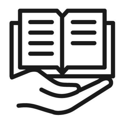 Icon showing a hand holding an open book