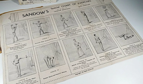 A leaflet depicting exercises that came with Sandow's Developer for home exercise.